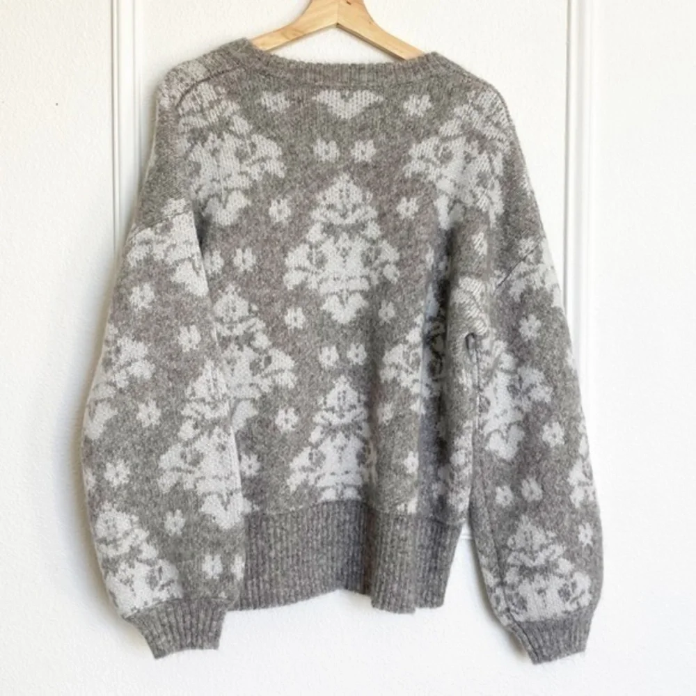 Lewit Jacquard mohair metallic and gray chunky wool mohair oversized  sweater